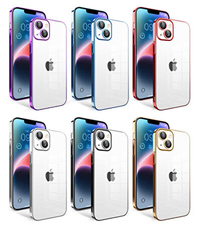 iPhone 14 Plus Uyumlu Kamera Korumalı Renkli Çerçeveli Zore Garaj Kılıf-Siyah