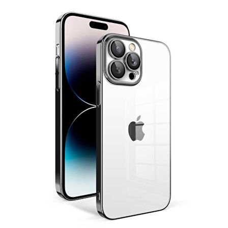 iPhone 14 Pro Uyumlu Kamera Korumalı Renkli Çerçeveli Zore Garaj Kılıf-Siyah