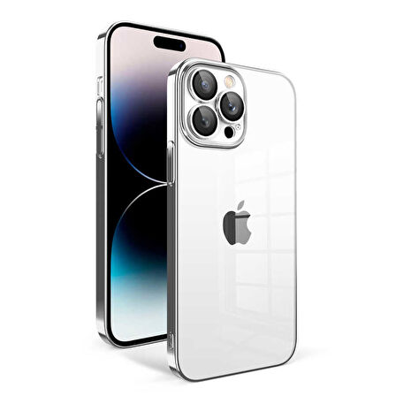 iPhone 14 Pro Uyumlu Kamera Korumalı Renkli Çerçeveli Zore Garaj Kapak-Gümüş