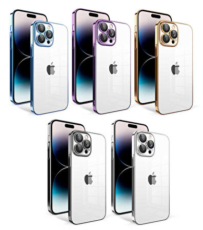 iPhone 14 Pro Uyumlu Kamera Korumalı Renkli Çerçeveli Zore Garaj Kapak-Gümüş