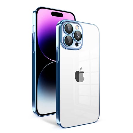 iPhone 14 Pro Max Uyumlu Kamera Korumalı Renkli Çerçeveli MKST Garaj Kılıf-Mavi Açık