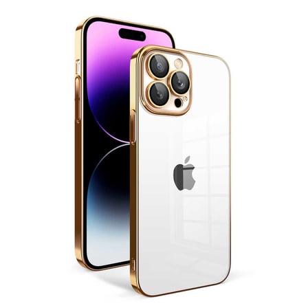 iPhone 14 Pro Max Uyumlu Kamera Korumalı Renkli Çerçeveli NVTH Garaj Kılıf-Gold