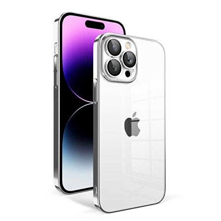 iPhone 14 Pro Max Uyumlu Kamera Korumalı Renkli Çerçeveli Zore Garaj Kılıf-Gümüş