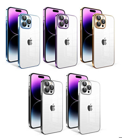 iPhone 14 Pro Max Uyumlu Kamera Korumalı Renkli Çerçeveli Ensueno Garaj Kapak-Koyu Mor