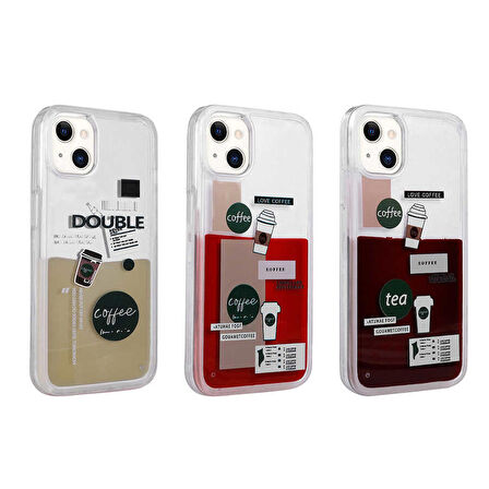 iPhone 14 Plus Uyumlu Desenli Sıvılı Zore Drink Silikon Kapak-NO3