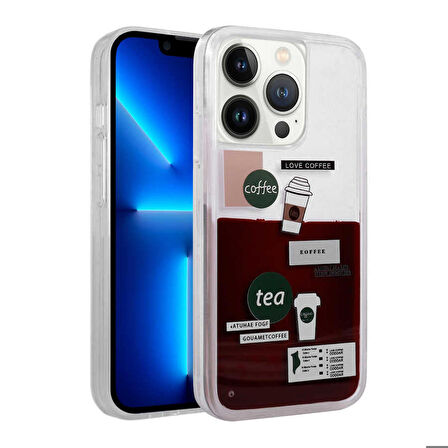 iPhone 14 Pro Max Uyumlu Desenli Sıvılı Zore Drink Silikon Kapak-NO2
