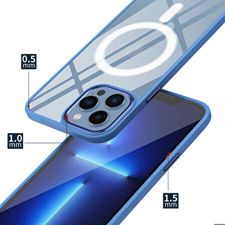 iPhone 14 Uyumlu Wireless Şarj Özellikli Ensueno Krom Magsafe Silikon Kapak-Derin Mor