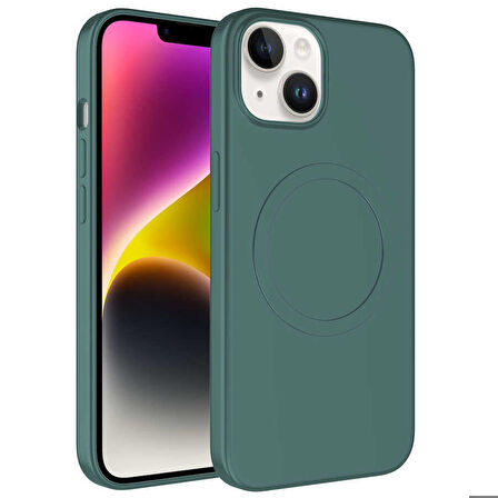 iPhone 14 Uyumlu Magsafe Wireless Şarj Özellikli Pastel Renk Silikon Zore Plas Kapak-Siyah