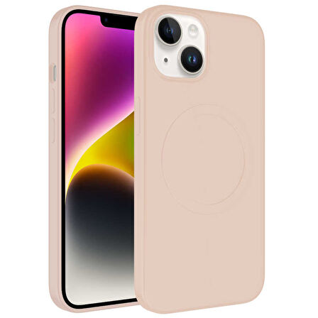 iPhone 14 Uyumlu Magsafe Wireless Şarj Özellikli Pastel Renk Silikon Zore Plas Kılıf-Pembe Açı