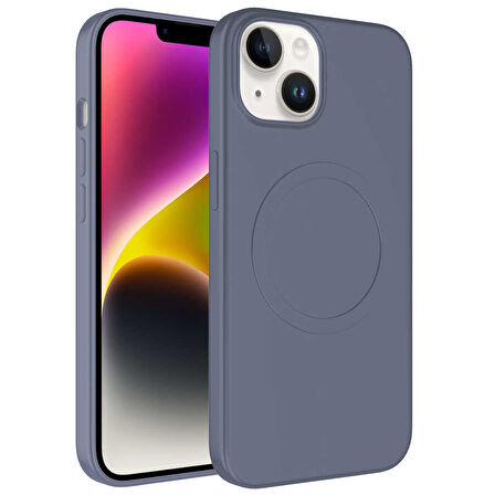 iPhone 14 Uyumlu Magsafe Wireless Şarj Özellikli Pastel Renk Silikon Zore Plas Kılıf-Lavendery