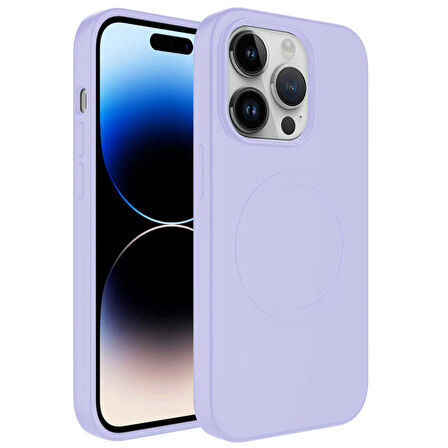 iPhone 14 Pro Uyumlu Magsafe Wireless Şarj Özellikli Pastel Renk Silikon Zore Plas Kapak-Lila