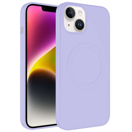 iPhone 14 Plus Uyumlu Magsafe Wireless Şarj Özellikli Pastel Renk Silikon Zore Plas Kılıf-Lila