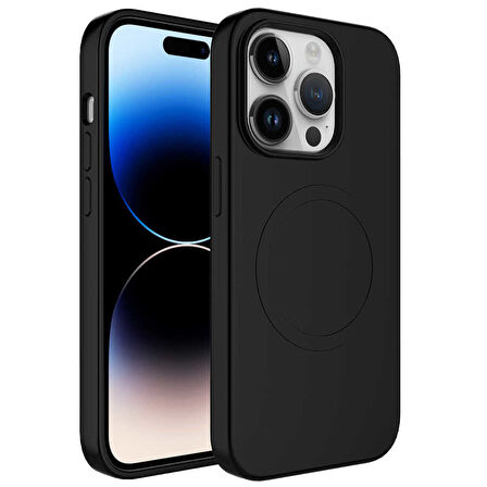 iPhone 13 Pro Uyumlu Magsafe Wireless Şarj Özellikli Pastel Renk Silikon Zore Plas Kılıf-Siyah