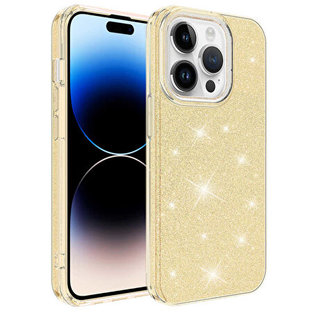 iPhone 14 Pro Uyumlu Zore Shining Silikon-Gold