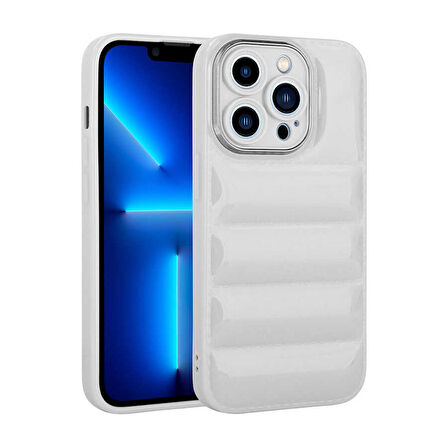 iPhone 13 Pro Uyumlu Kamera Korumalı Parlak AirBag'li Zore Galya Kılıf-Beyaz