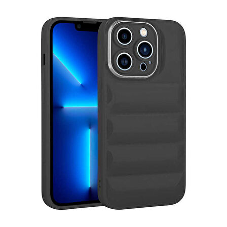 iPhone 13 Pro Max Uyumlu Kamera Korumalı Parlak AirBag'li Zore Galya Kılıf-Siyah