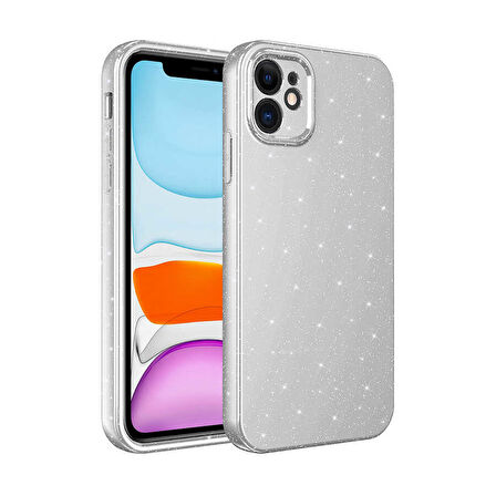 iPhone 12 Uyumlu Kamera Korumalı Simli Lüks Zore Koton Kılıf-Beyaz