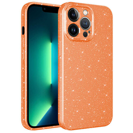 iPhone 12 Pro Uyumlu Kamera Korumalı Simli Lüks Zore Koton Kılıf-Turuncu