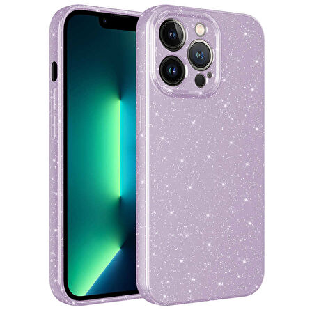 iPhone 12 Pro Max Uyumlu Kamera Korumalı Simli Lüks Zore Koton Kılıf-Lila