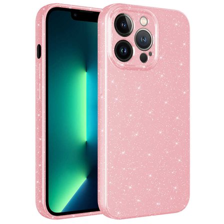 iPhone 13 Pro Uyumlu Kamera Korumalı Simli Lüks Zore Koton Kılıf-Pembe