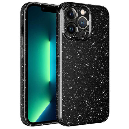 iPhone 13 Pro Max Uyumlu Kamera Korumalı Simli Lüks Zore Koton Kapak-Siyah