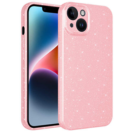 iPhone 14 Uyumlu Kamera Korumalı Simli Lüks Zore Koton Kılıf-Pembe