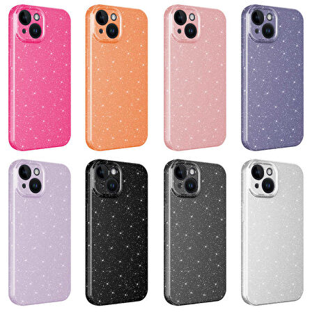 iPhone 14 Uyumlu Kamera Korumalı Simli Lüks Zore Koton Kılıf-Mor