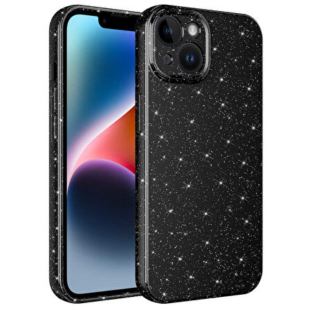 iPhone 14 Uyumlu Kamera Korumalı Simli Lüks Zore Koton Kılıf-Siyah