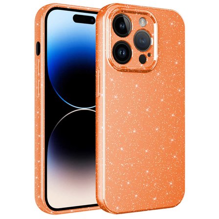 iPhone 14 Pro Max Uyumlu Kamera Korumalı Simli Lüks NRTK Koton Kılıf-Turuncu