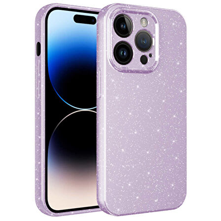 iPhone 14 Pro Max Uyumlu Kamera Korumalı Simli Lüks Zore Koton Kılıf-Lila
