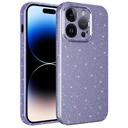 iPhone 14 Pro Uyumlu Kamera Korumalı Simli Lüks Zore Koton Kılıf-Mor