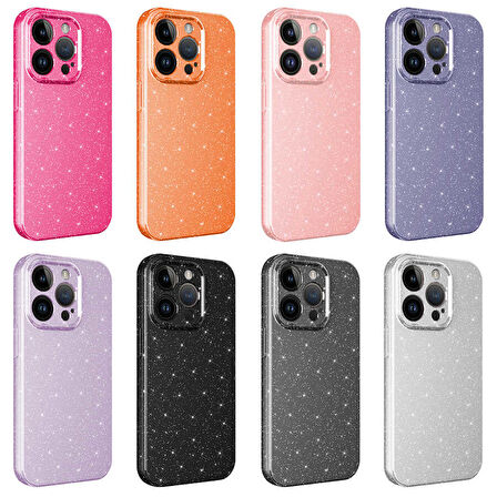 iPhone 14 Pro Uyumlu Kamera Korumalı Simli Lüks Zore Koton Kılıf-Mor