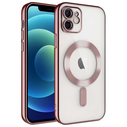 iPhone 12 Uyumlu Kamera Korumalı Magsafe Wireless Şarj Özellikli Zore Demre Kılıf-Rose Gold