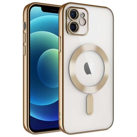 iPhone 11 Uyumlu Kamera Korumalı Magsafe Wireless Şarj Özellikli Zore Demre Kılıf-Gold