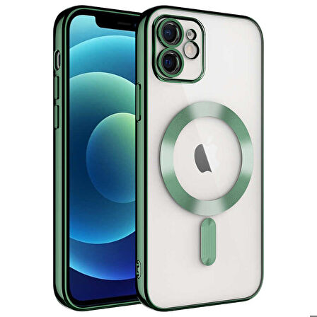 iPhone 11 Uyumlu Kamera Korumalı Magsafe Wireless Şarj Özellikli Zore Demre Kapak-Koyu Yeşil