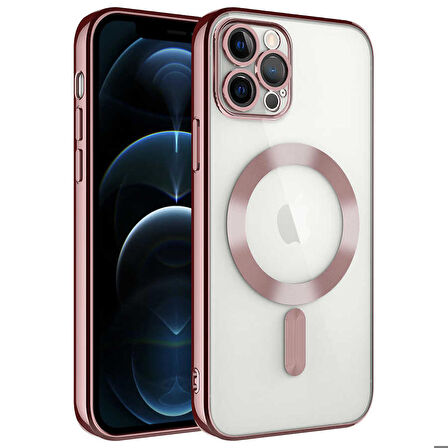 iPhone 13 Pro Uyumlu Kamera Korumalı Magsafe Wireless Şarj Özellikli Zore Demre Kapak-Rose Gol