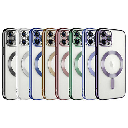 iPhone 13 Pro Uyumlu Kamera Korumalı Magsafe Wireless Şarj Özellikli Zore Demre Kapak-Rose Gol