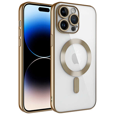 iPhone 14 Pro Max Uyumlu Kamera Korumalı Magsafe Wireless Şarj Özellikli Zore Demre Kılıf-Gold