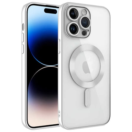 iPhone 14 Pro Uyumlu Kamera Korumalı Magsafe Wireless Şarj Özellikli NRTK Demre Kılıf-Gümüş