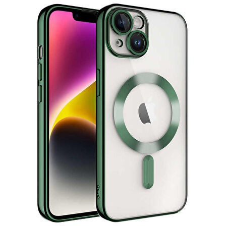 iPhone 14 Plus Uyumlu Kamera Korumalı Magsafe Wireless Şarj Özellikli Zore Demre Kapak-Koyu Ye