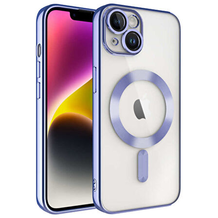 iPhone 14 Plus Uyumlu Kamera Korumalı Magsafe Wireless Şarj Özellikli Zore Demre Kılıf-Lila