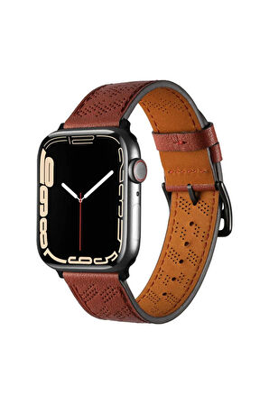 Apple Watch 7 45mm Uyumlu Krd-76 Pu Deri Kordon Strap Kayış - Kahverengi