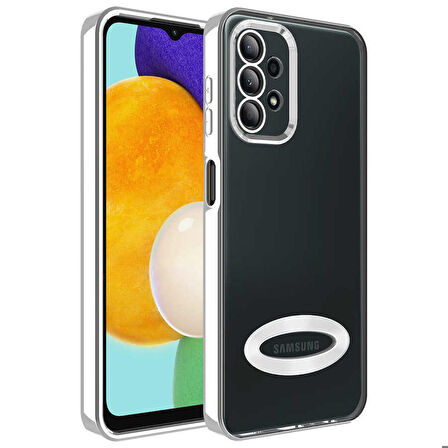 Galaxy A23 Uyumlu Kamera Korumalı Logo Gösteren Zore Omega Kapak-Gümüş