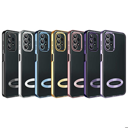 Galaxy A23 Uyumlu Kamera Korumalı Logo Gösteren Zore Omega Kapak-Gümüş