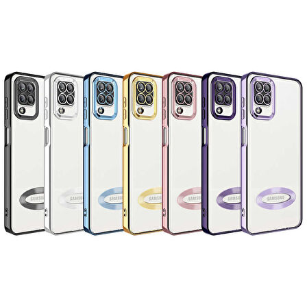 Galaxy M12 Uyumlu Kamera Korumalı Logo Gösteren Zore Omega Kapak-Gold