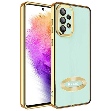 Galaxy A73 Uyumlu Kamera Korumalı Logo Gösteren Zore Omega Kapak-Gold