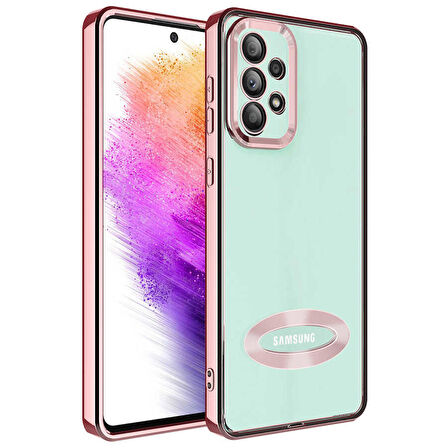 Galaxy A73 Uyumlu Kamera Korumalı Logo Gösteren Zore Omega Kapak-Rose Gold