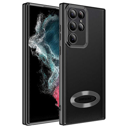 Galaxy S22 Ultra Uyumlu Kamera Korumalı Logo Gösteren Zore Omega Kapak-Siyah