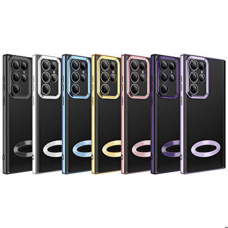 Galaxy S22 Ultra Uyumlu Kamera Korumalı Logo Gösteren Zore Omega Kapak-Gold