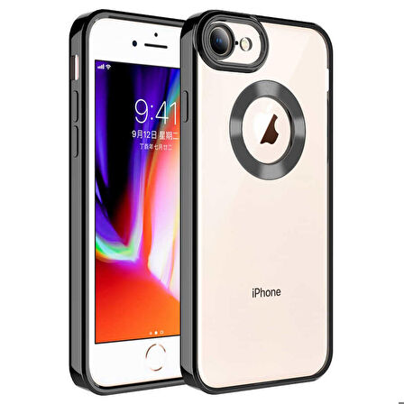 iPhone 8 Uyumlu Kamera Korumalı Logo Gösteren Zore Omega Kapak-Siyah